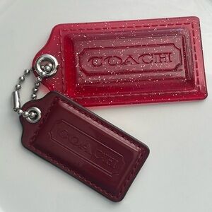 Vintage Coach Poppy hang tags. Raspberry glitter acrylic & patent leather.